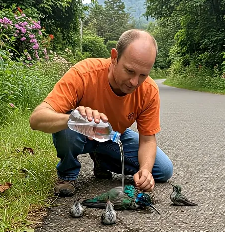 Heartwarming Story: Kind-Hearted Man Rescues Helpless Hummingbird and Her Chicks by the Road