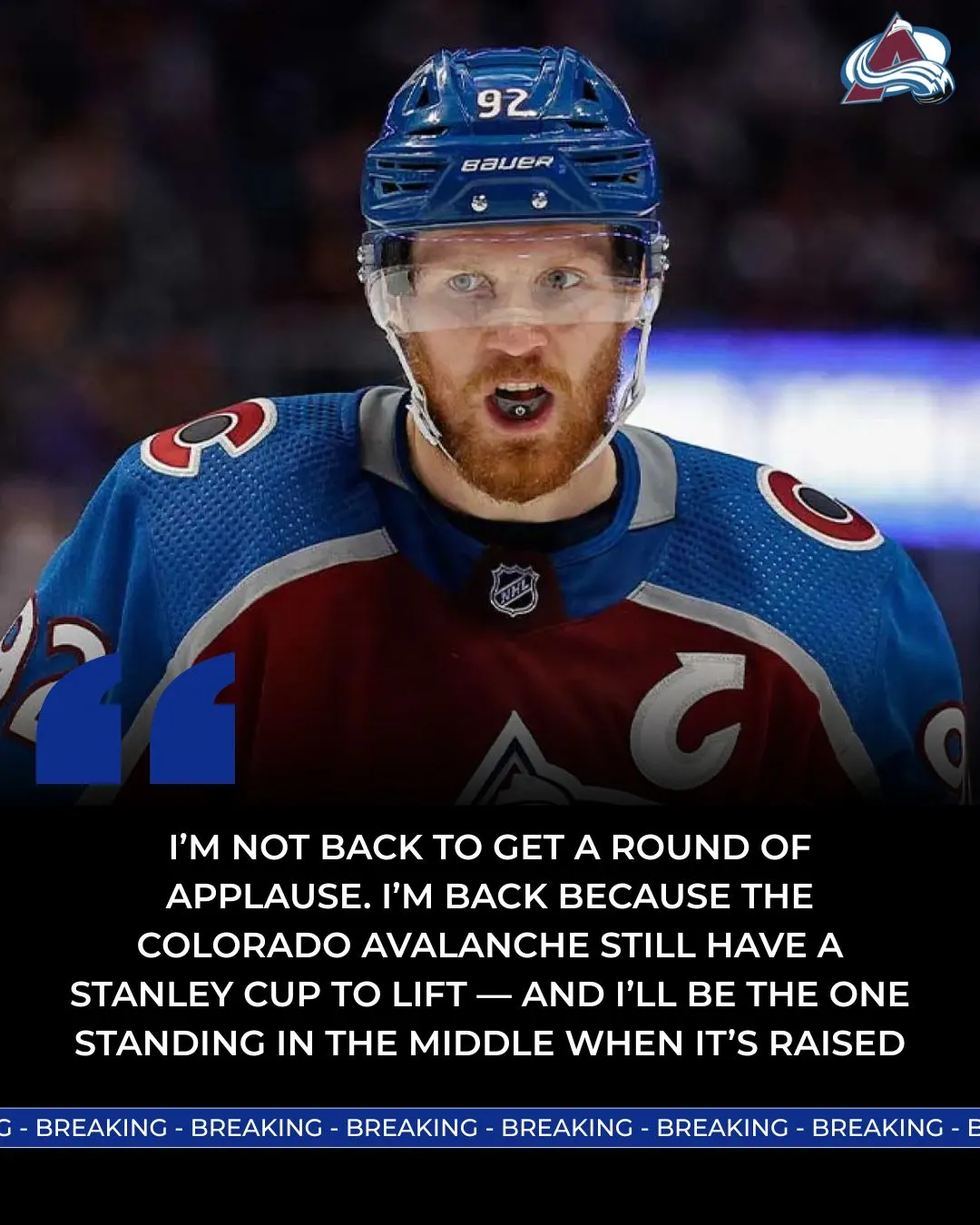 Landeskog’s Cold-Blooded Declaration: “I’m Back to Lift the Stanley Cup, Not to Be Applauded”