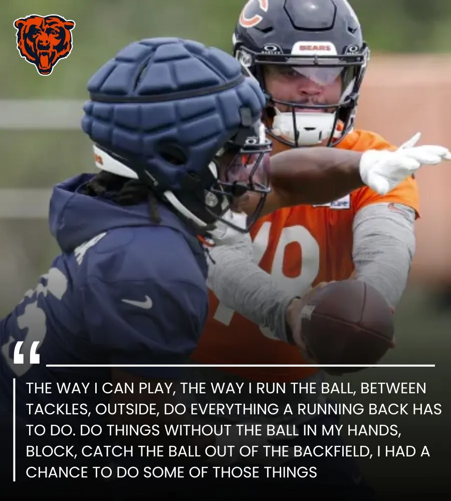 Bears rookie running back Kyle Monangai reacts to preseason debut