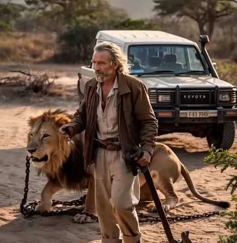 The elderly man courageously saves the lion's life