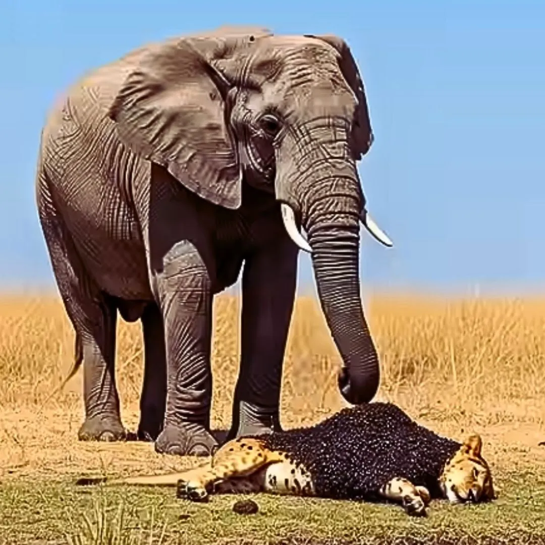 An Unexpected Hero: Elephant Saves Lion Cub from Dangerous Wasps in Heartwarming Rescue