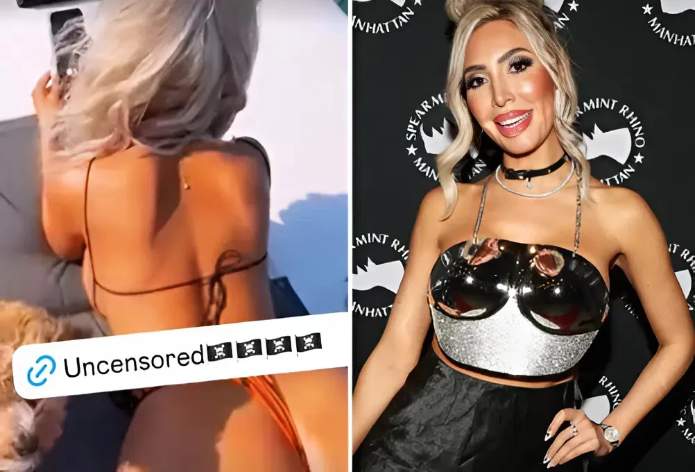 Teen Mom Farrah Abraham shows off bare butt in thong bikini while sunbathing with her puppy...