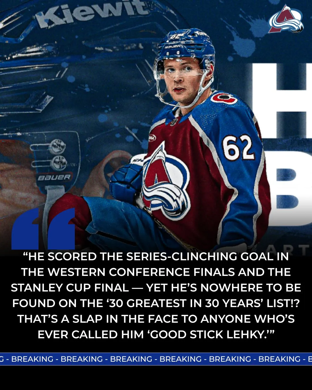 ‘Good Stick Lehky’ Snubbed in Shocking Fashion: Avalanche’s 30 Greatest List Sparks Outrage as Artturi Lehkonen Left Out!