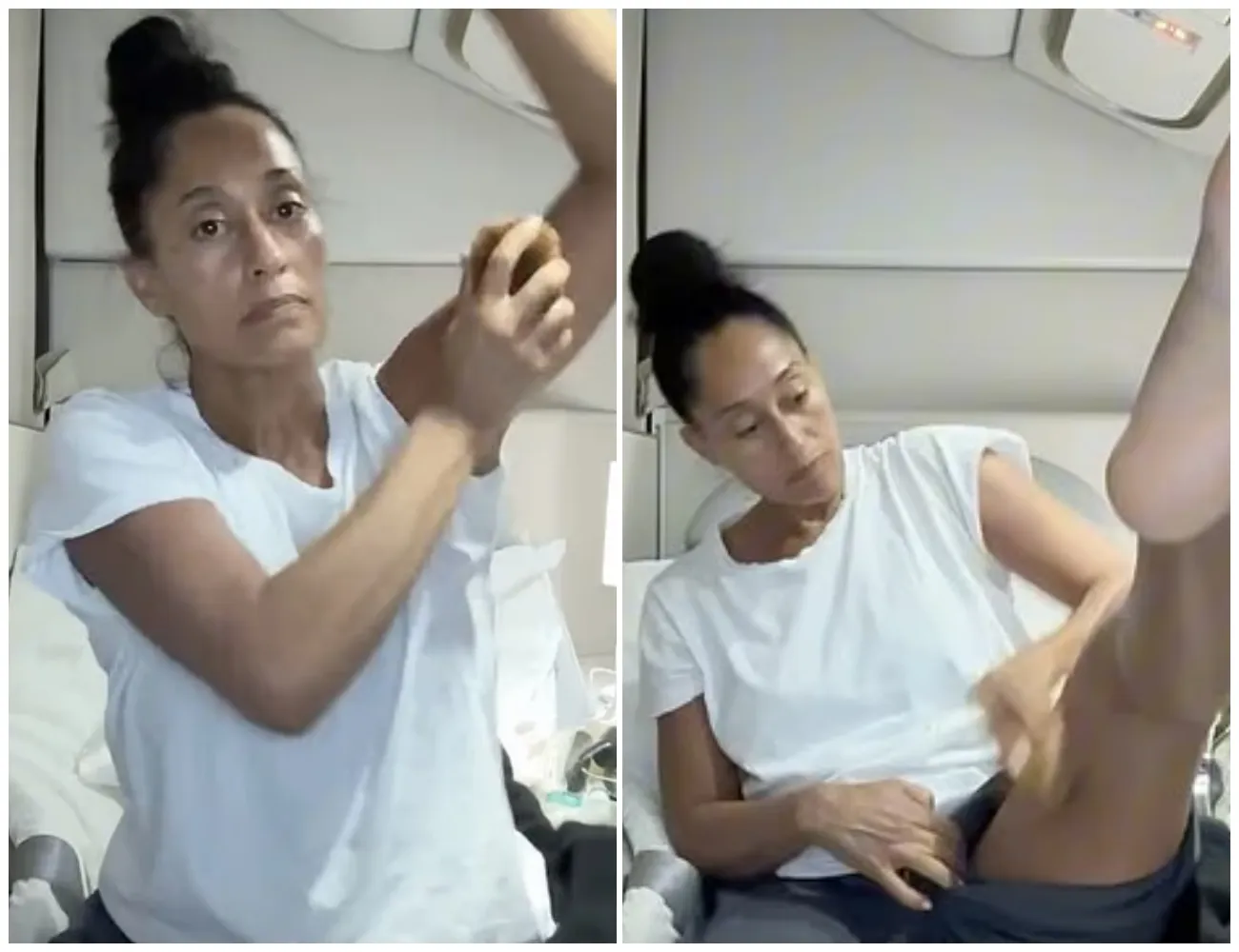 ‘Super gross and inconsiderate!’ — Tracee Ellis Ross blasted over ‘disgusting’ in-flight beauty routine as furious fans accuse her of flaunting ‘out-of-touch privilege’ after bizarre first-class video goes viral - suong