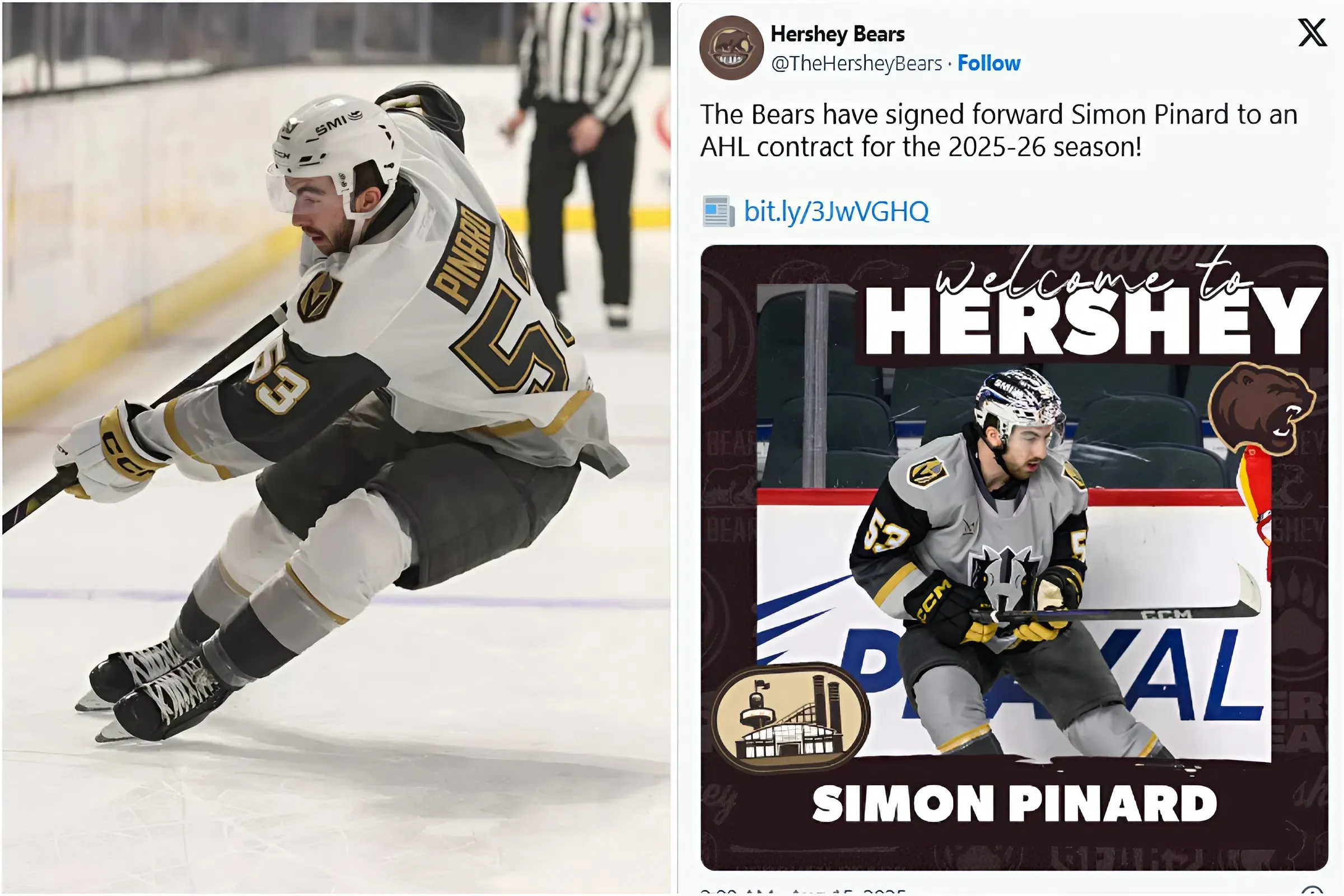 Hershey Bears Sign Forward Simon Pinard to One-Year Contract trucc