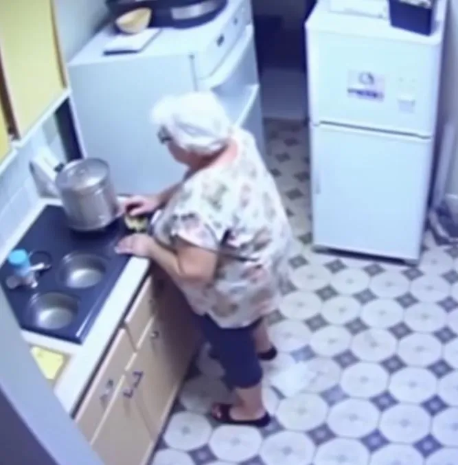 Seconds before the refrigerator exploded in the kitchen