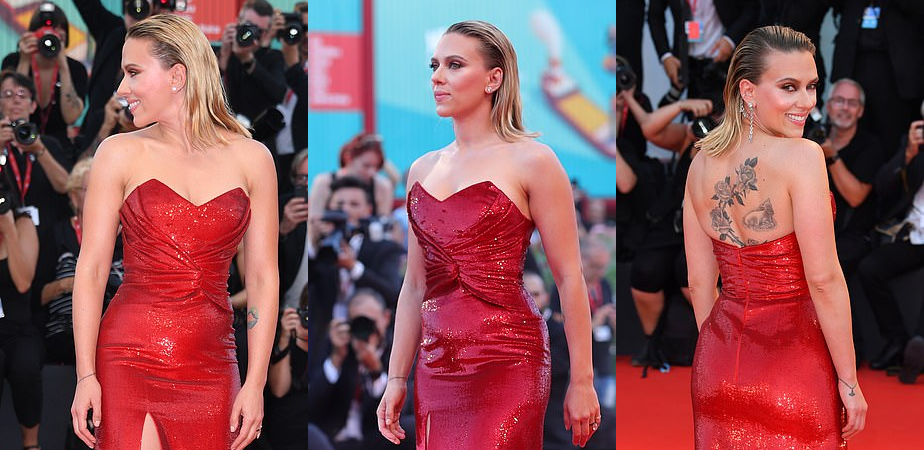 Scarlett Johansson Puts On A Very Leggy Display In A Red Gown As She Attends Marriage Story