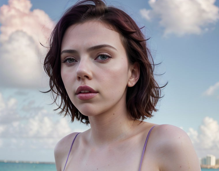 Scarlett Johansson Radiates Sunset Vibes: A Captivating Transformation in a Purple Swimsuit