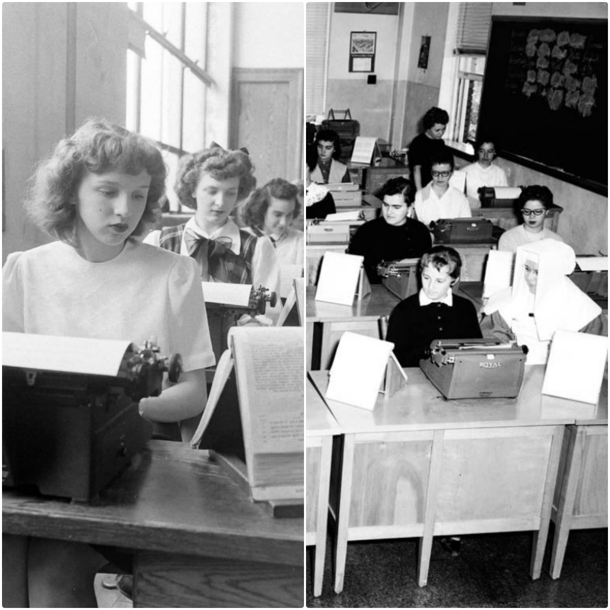 Vintage Photographs Show High School Typing Classes from 1950s to 1970s