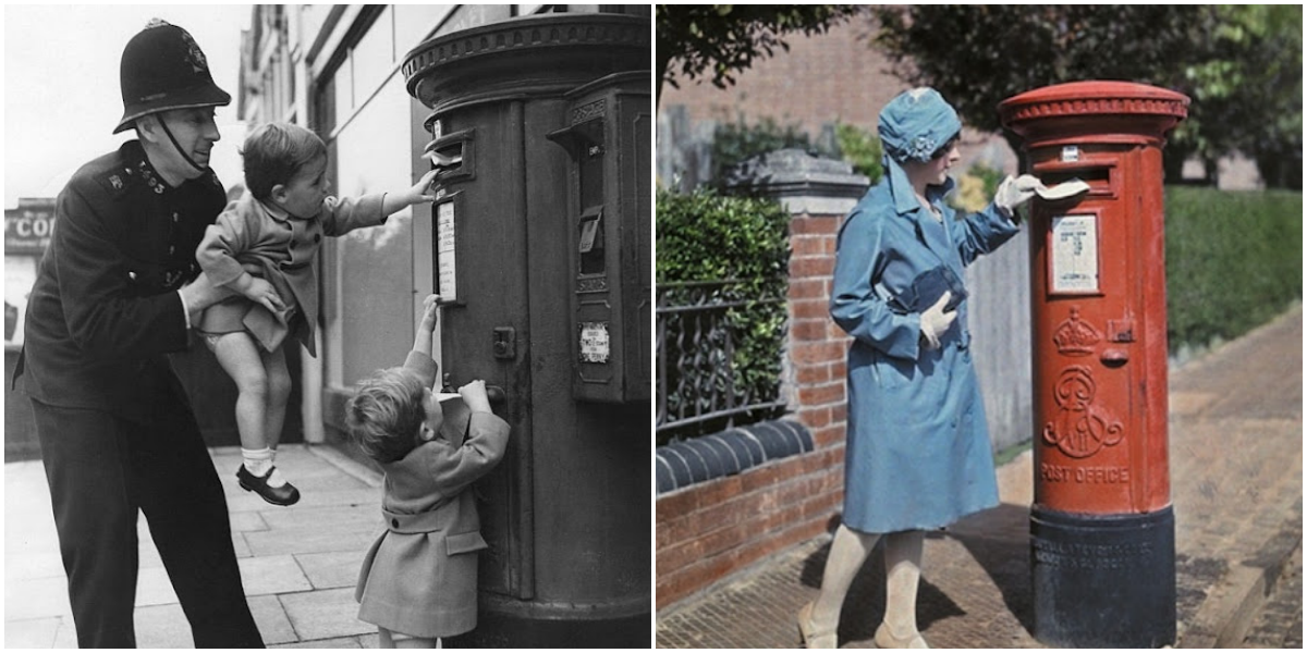 "Nostalgic Charm: Vintage Photographs Capture the Simplicity of Posting Letters into Mailboxes"