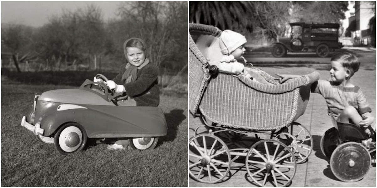 "Nostalgic Delight: Vintage Snapshots of Children Joyfully Riding Their Pedal Cars"