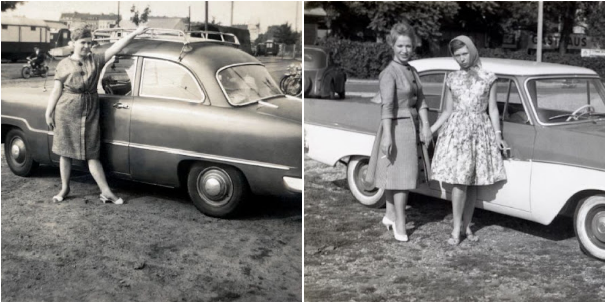 40 Vintage-Fotos von Menschen, die in den 1950er Jahren mit Ford Taunus-Automobilen posieren