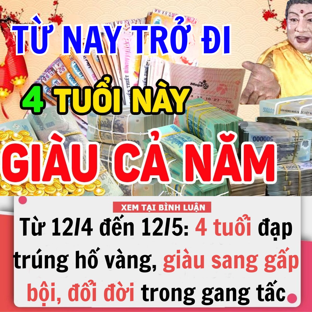 Từ 12/4 đến 12/5: 4 tuổi Thần Tài ưu ái, đạp trúng hố vàng, giàu sang gấp bội, đổi đời trong gang tấc