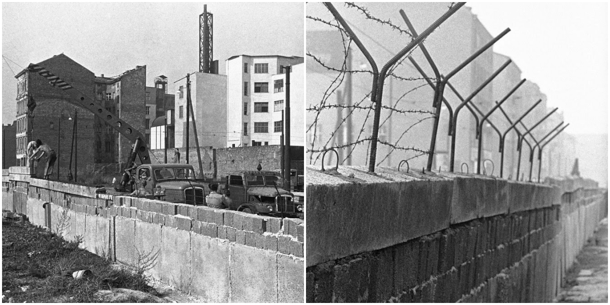 Beeindruckende Schwarzweißaufnahmen dokumentieren den Aufbau der Berliner Mauer im Jahre 1961 in eindrucksvoller Weise