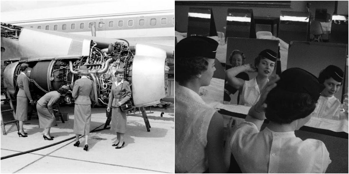 Daily life at a stewardess school in Texas in 1958.