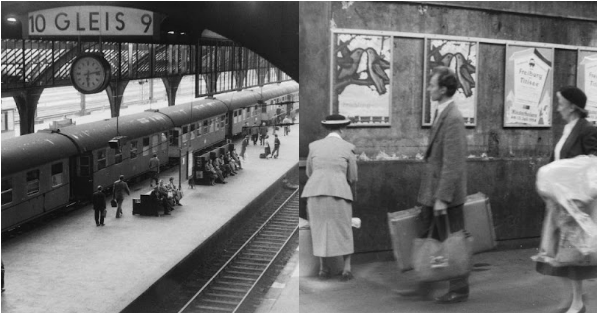 Im Frankfurter Hauptbahnhof in den 1950er Jahren durch erstaunliche Schwarz-Weiß-Fotos
