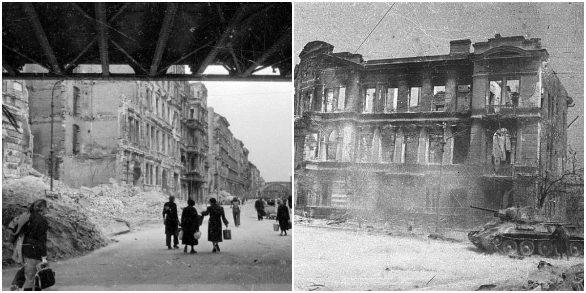 Schwarz-weiß Fotos von Berlin in Trümmern im Jahr 1945