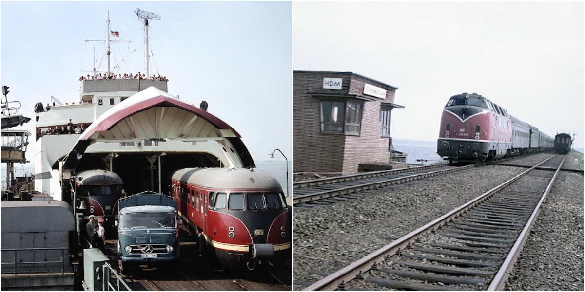 Wunderbare Farbfotos von Eisenbahnen in Hamburg, 1959