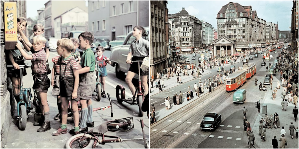 Seltene und faszinierende Farbfotografien dokumentieren das Alltagsleben in Deutschland der 1950er und 1960er Jahre nach dem Krieg.